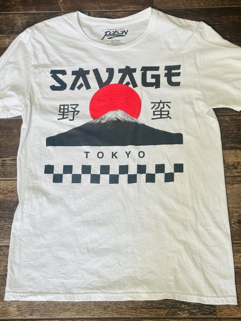 Savage Tokyo Logo White T-Shirt Size Medium - Popular Poison Rising Sun